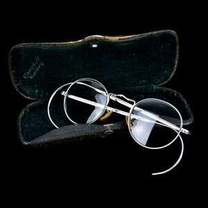 Bausch & Lomb Brille 1/10 12K GF um 1920 1930 Gold filled mit Etui Nickel Nickelbrille Gespinstbügel antik rund oval Bild 3