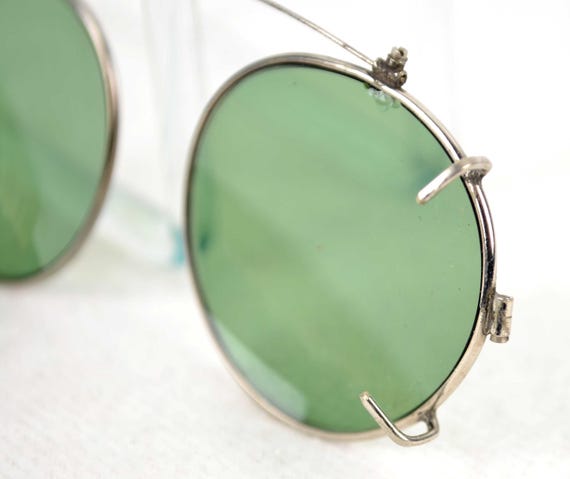Antique Clip-on Sunglasses, Green Tinted, 1920s/30s Style  display picture 2