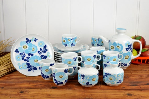 Hutschenreuther Coffee Service 70s Space Pop Art Tea Service Design Coffee Service Brocante Coffee Pot Cup Plate 60s Porcelain Flower