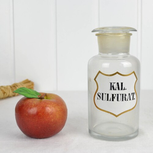 Antique pharmacist shops bottle 1900 potassium sulfuratum sulfur liver enamel glass bottle faceted ground pharmacy laboratory bottle vintage decoration