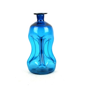 Bouteille en verre Holmegaard bouteille gloussante sans bouchon design turquoise Jacob Bang bleu dansih Kastrup Aalborg années 60 Kluck Kluck soufflé à la bouche