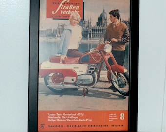 gerahmte Zeitschrift Motorrad 1960 60er motorcycle Bild Picture image Deko Dekoration Vintage automobile Industrie Design living room 50er