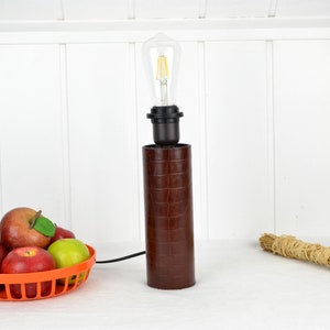 Table lamp brown artificial leather lamp table lamp design vintage modern pop art retro
