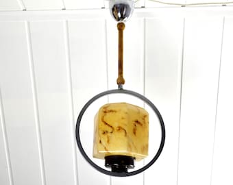 Art Deco ceiling lamp pendant light glass brass ring vintage 20s 30s 40s lamp light design brass mid century marbled