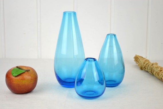3 Vases Wilhelm Wagenfeld for WMF Glass Vases Petrol Blue Studio 