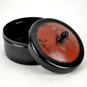 Japanese tea caddy 20s 30s tin can Art Deco can vessel hand-painted tea spice can