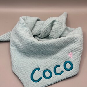 Dog bandana made of muslin in mint personalized with your desired name