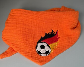 Fußball WM Hundehalstuch aus Musselin in orange mit Bestickung