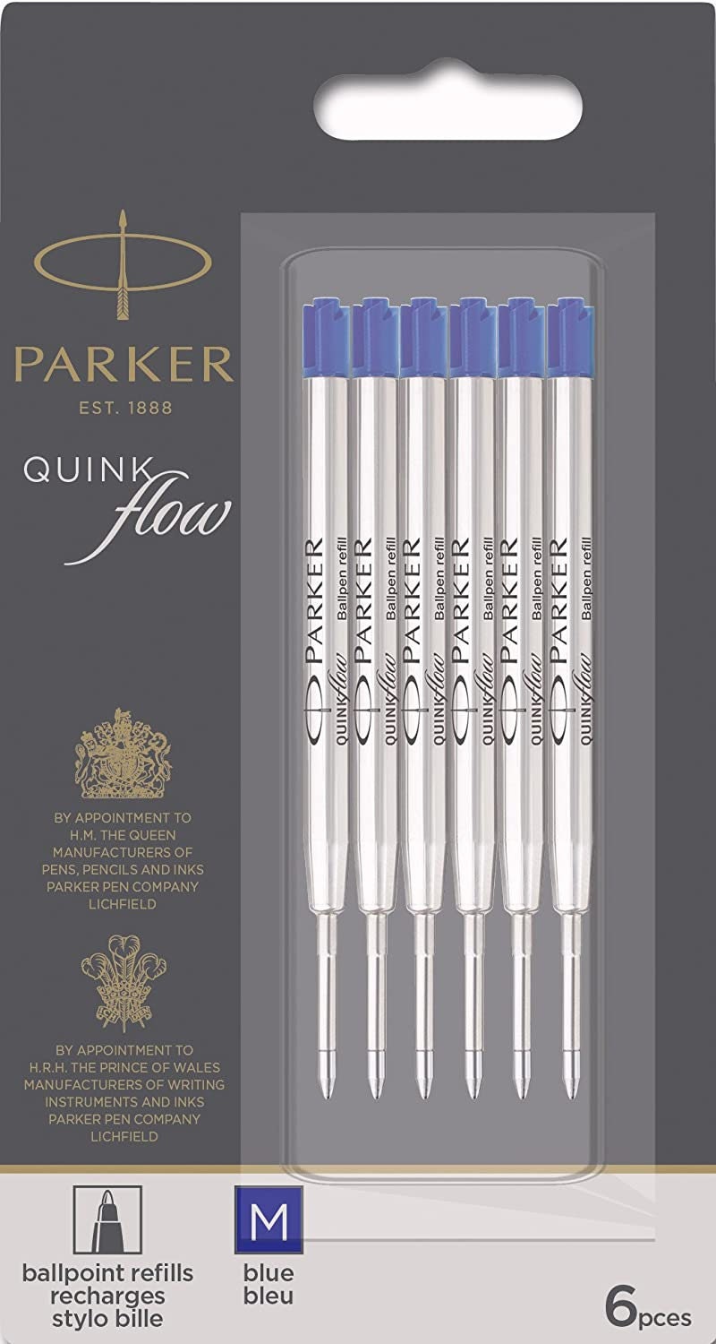 Parker QuinkFlow Ballpen Medium Point Blue Ink Refill Pack of 4-Refills 