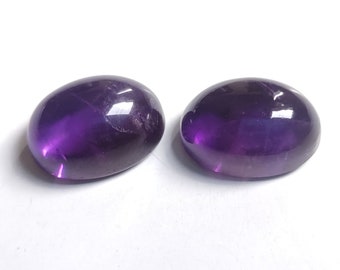 Natural Purple Amethyst Cabochon Pair: 14ct Oval Gemstones (14X10X6 mm)