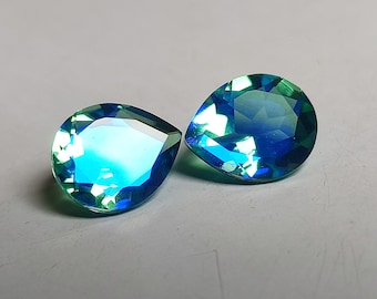 Peacock Quartz Doublet Gemstone: 6 Carat Pear Pair, 11x9x5mm