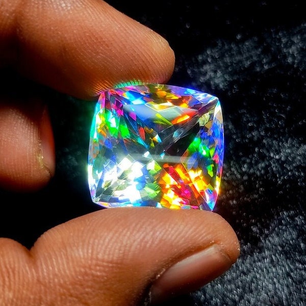HIGH QUALITY MYSTIC Gemstone Rainbow Mystic Gemstone Faceted Gemstone Multi Fire 42ct Cushion Shape For Jewelry Making 20X20X16MM
