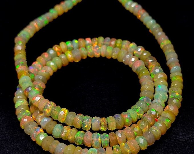 Featured listing image: FACETED ETHIOPIAN OPAL Beadede Necklace Ethiopian Opal Bead Natural Opal 39CT 1 Line Strand 16 Inch Welo Fire Opal Electric Fire 4X2/3X2MM