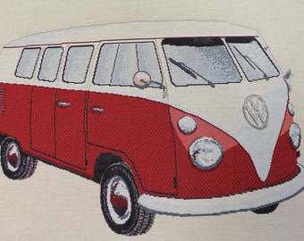 VW Bus Bulli / GOBELIN / tissu de coussin / rouge / panneau de coussin 47 cm x 47 cm