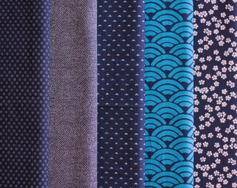 Paquet de 5 quartiers gras JAPON | mélange de motifs indigo #2 | coton (18,00 EUR/mètre)