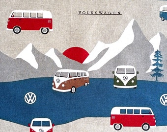 1 m+ decorative fabric VOLKSWAGEN bus bulli | multicolor linen look (12.50 EUR/meter)