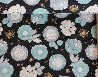 japan CANVAS flowers goldprint / cosmo / baumwolle-leinen-mix (19,80 EUR/m)