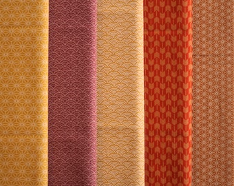 5er bundle JAPAN fat quarter | mustermix senf rot | baumwolle  (18.00 EUR/m)