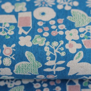 japan stoff cotton flax prints / kaufman by sevenberry / HASEN PFLANZEN blau 20,40 EUR/m Bild 2