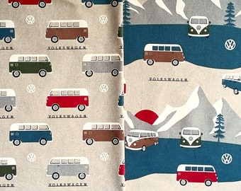 2 x 1 m decorative fabric VOLKSWAGEN bus bulli | multicolor linen look (12.00 EUR/meter)