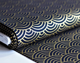 japan fabric BIG WAVES seigaiha | gold print on black | cotton (16,20 EUR/meter)