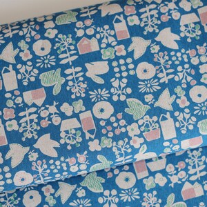 japan stoff cotton flax prints / kaufman by sevenberry / HASEN PFLANZEN blau 20,40 EUR/m Bild 3