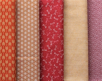 Paquet de 5 JAPAN fat quarter | Mélange de motifs ocre rouge | coton (18.00 EUR/mètre)