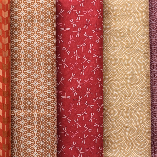 5er bundle JAPAN fat quarter | mustermix rot ocker | baumwolle  (18.00 EUR/m)