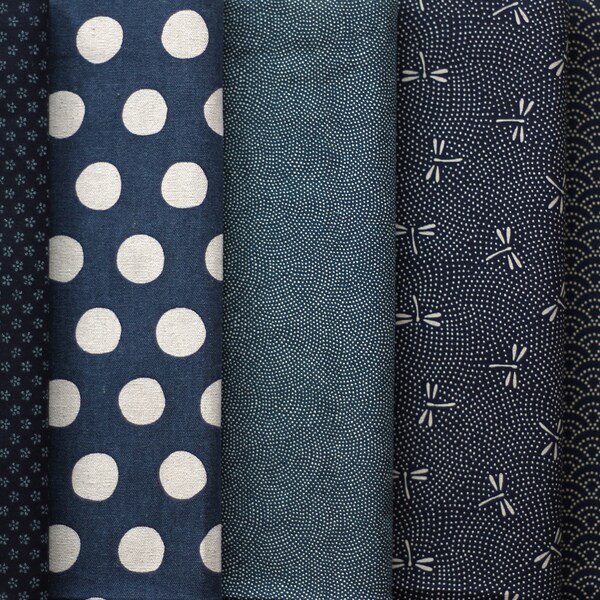 5er bundle JAPAN fat quarter | mustermix navy | baumwolle  (18.00 EUR/m)