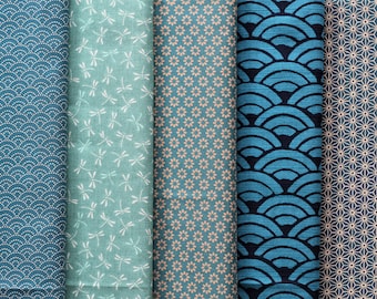 5er bundle JAPAN fat quarter | mustermix petrol blau mint | baumwolle  (18.00 EUR/m)