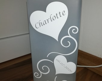 personalized lamp with hearts and name