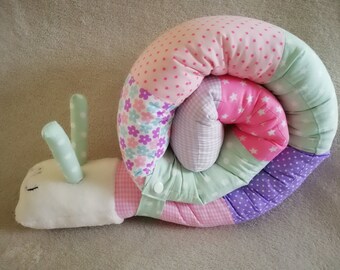 Snail decorative cushion draught excluder pink purple mint