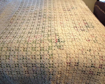 Vintage Crocheted Bedspread/Ecru Color