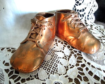 Vintage Mid Century Bronzed Baby Booties/High Tops