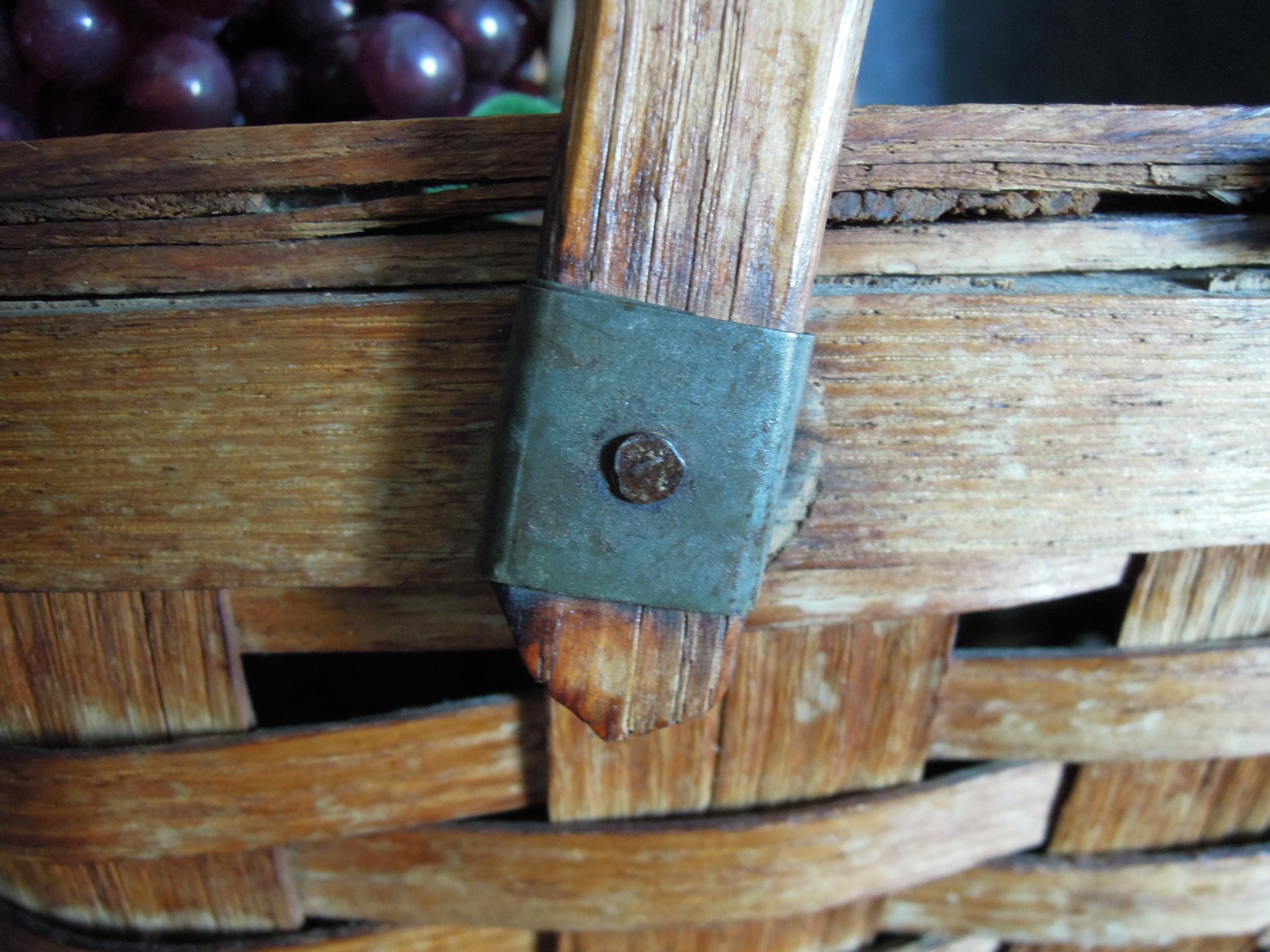 Antique Woven Oak Splint Picnic Basket With Hinged Lid, Bentwood ...