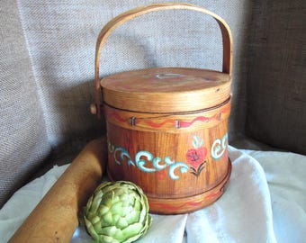 Vintage Hand-Painted Dutch Wooden Firkin with Floral Design
