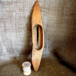 Antique Hand Carved Wooden Weaving Shuttle: Loom Tool, Early 1900s