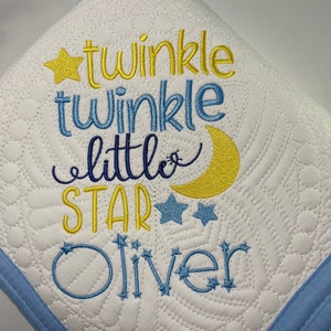 Personalized &quot;Twinkle, Twinkle Little Star&quot; Heirloom Baby Quilt, Personalized Baby Heirloom Keepsake Quilt Blanket, Newborn Baby Keepsake