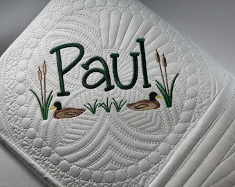 Personalized Baby Quilt, Mallard Duck Embroidery, Heirloom Keepsake