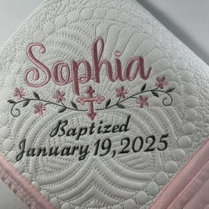 Personalized Baby Girl Cross Baptism Blanket, Personalized Baby Girl Baptism or Christening Baby Quilt Gift, Keepsake Gift