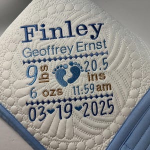 Personalized Heirloom Baby Quilt with Birth Stats, Baby Boy or Girl Footprints Heirloom Birth Statistic Announcement Blanket, Baby Keepsake