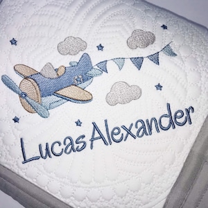 Personalized Baby Boy Helicopter Plane Heirloom Baby Quilt, Personalized Airplane Keepsake Quilt Blanket, Baby Keepsake Gift with Name