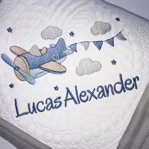 Personalisierte Baby Jungen Flugzeug Erbstück Quilt, personalisierte Flugzeug Andenken Decke, Baby Andenken Geschenk mit Namen