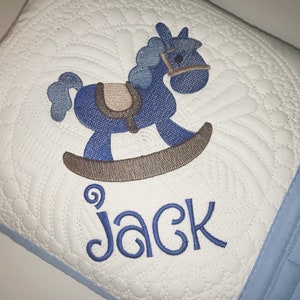 Personalized Baby Boy or Girl Rocking Horse Heirloom Baby Quilt Keepsake Blanket image 3