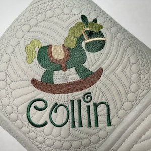 Personalized Baby Boy or Girl Rocking Horse Heirloom Baby Quilt Keepsake Blanket