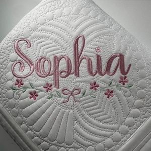 Personalized Heirloom Baby Quilt, Custom Embroidered Name Blanket, Baby Girl Gift, Baptism Gift, Nursery Keepsake