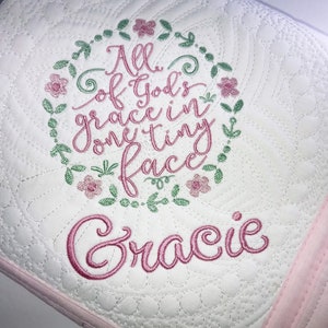 Personalized Baby Quilt, Heirloom Baby Quilt with Name, “All of God’s Grace” Baptism Baby Quilt Blanket, Personalized Baby Baptism Gift