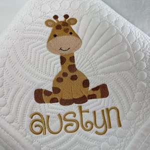 Personalized Baby Boy Giraffe Heirloom Baby Quilt, Personalized Baby Boy Heirloom Keepsake Quilt Blanket, Newborn Baby Keepsake Gift