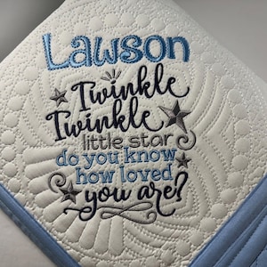 Personalized &quot;Twinkle, Twinkle Little Star&quot; Heirloom Baby Quilt, Personalized Baby Heirloom Keepsake Quilt Blanket, Newborn Baby Keepsake