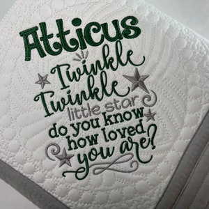 Personalized &quot;Twinkle, Twinkle Little Star&quot; Heirloom Baby Quilt, Personalized Baby Heirloom Keepsake Quilt Blanket, Newborn Baby Keepsake